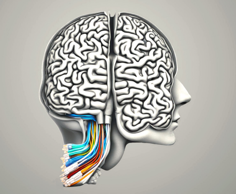 Cognibuild AI system visual with brain and connected cables